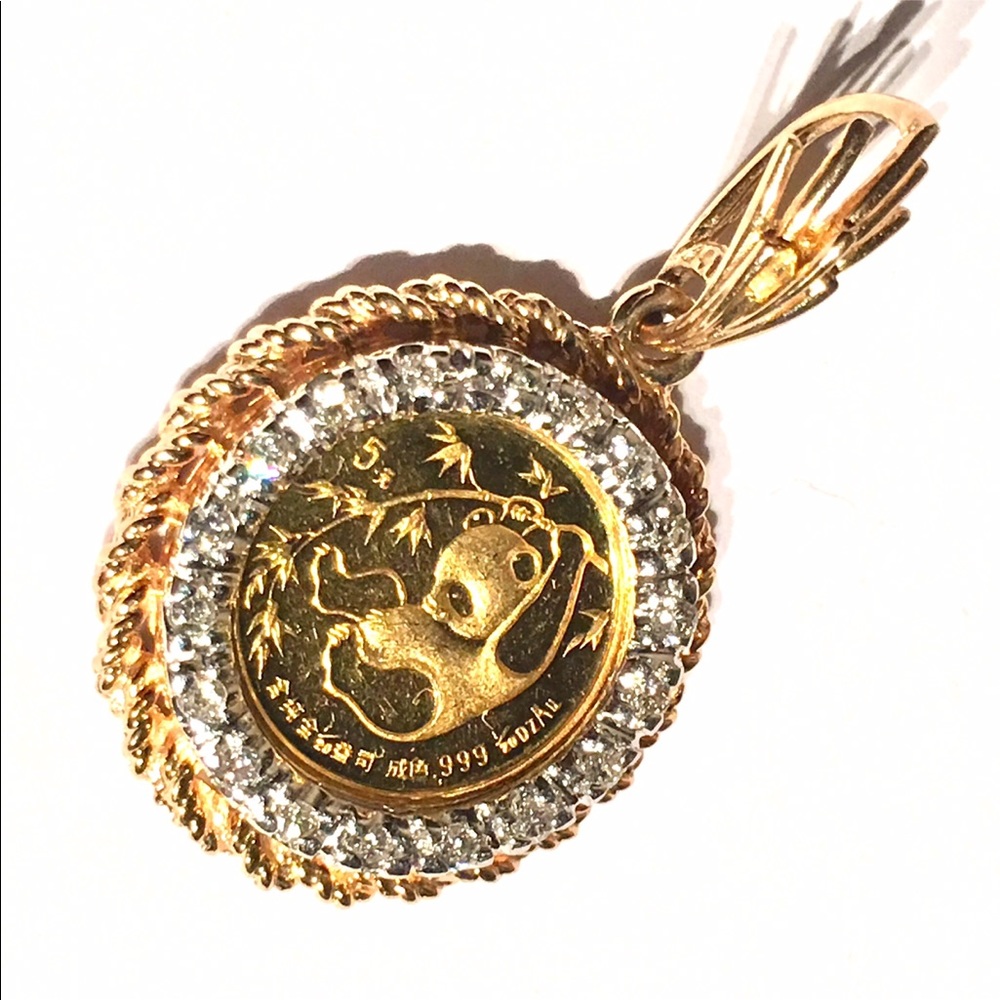 Diamond 24K Gold Panda Bear Coin Pendant